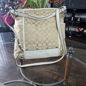 Coach Signature Beige and White Tote Bag